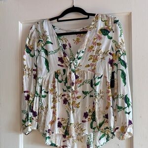 NWT Lucky Brand Floral V-Neck Blouse